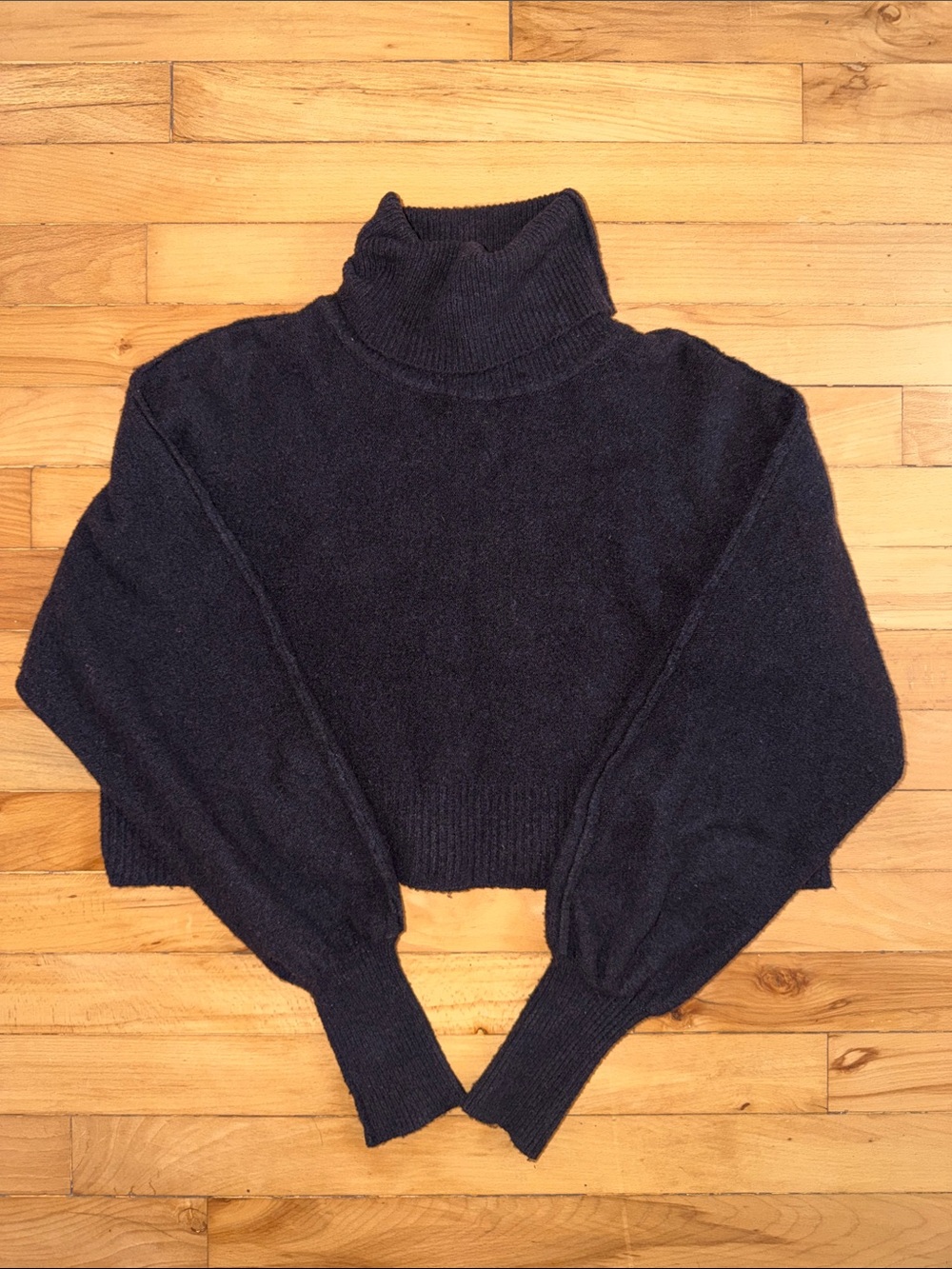 Urban Outfitters Black Cropped Turtleneck Balloon-Sleeve Sweater
